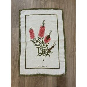 Vtg Donald Clark Australian Linen Tea Towel Hand Printed Crimson Bottlebrush